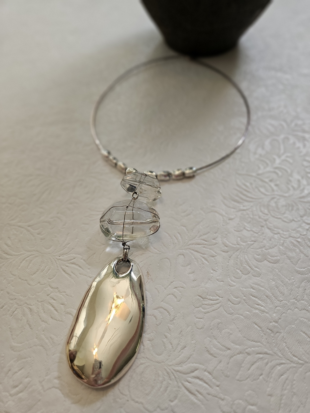 Silver and Clear Glass Pendant Necklace